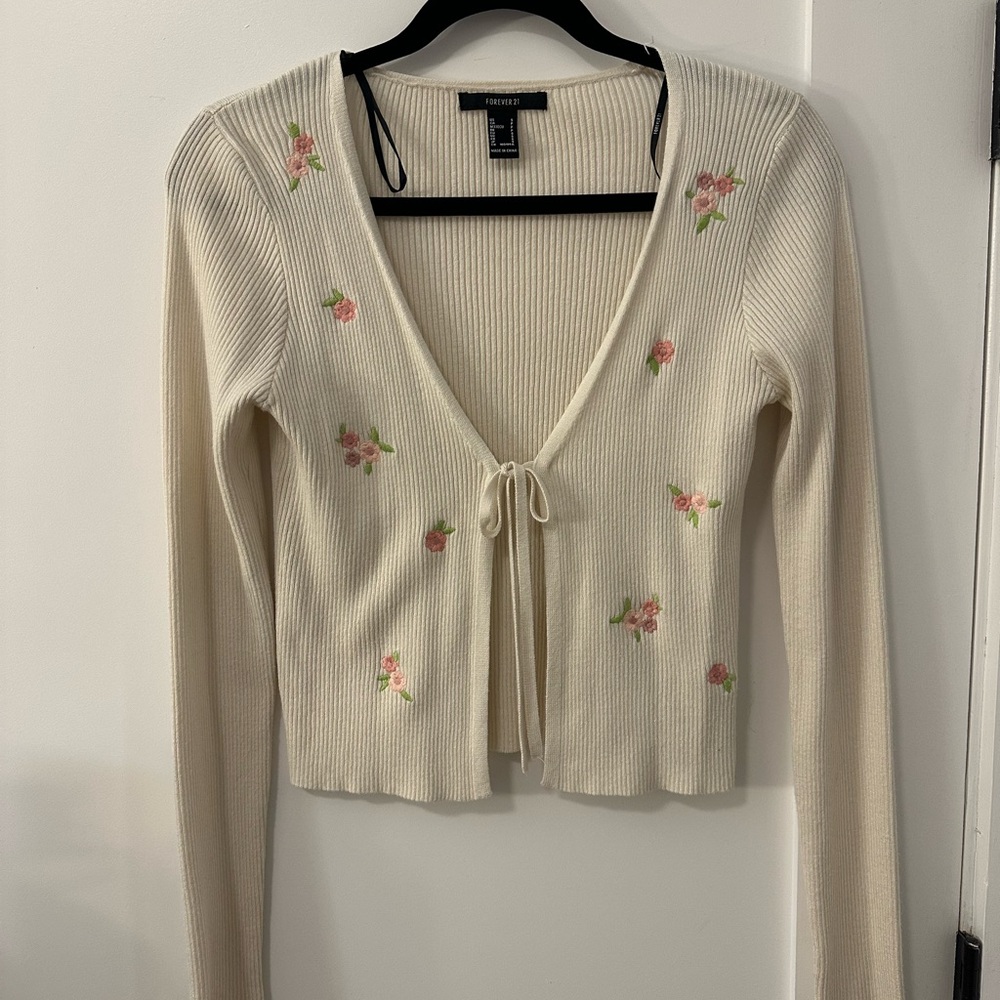 Forever 21 Cream Ribbed Cardigan